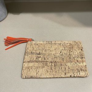 NWOT Mary Kay Cork Print Orange Tassel Clutch